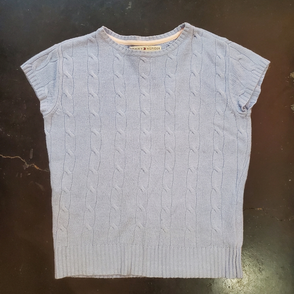 Tommy Hilfiger cap / short sleeve sweater, light blue, tennis preppy, size S/P